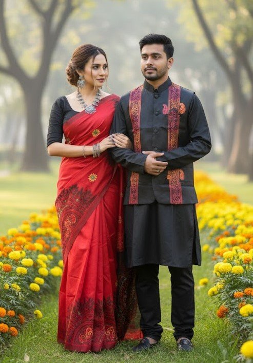 টাঙ্গাইল শাড়ি, কটি আর ধুপিয়ান সিল্ক পাঞ্জাবির